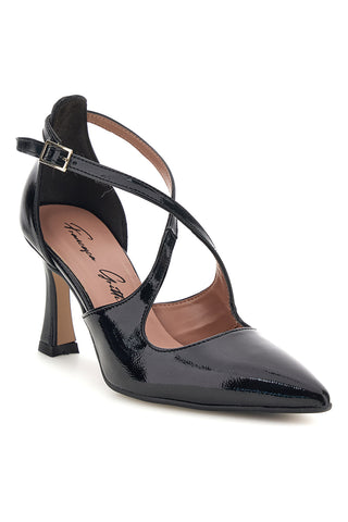 Schwarze Pumps mit gekreuzten Riemchen und Absatz von Francesca Gritti A78