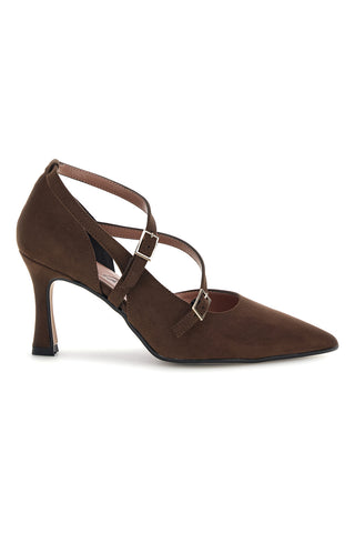 Dunkelbraune Pumps mit gekreuzten Riemchen und Absatz von Francesca Gritti, Modell P8053