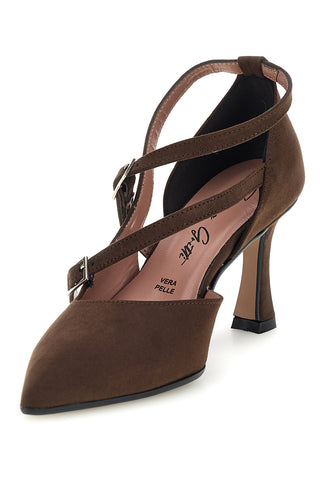 Dunkelbraune Pumps mit gekreuzten Riemchen und Absatz von Francesca Gritti, Modell P8053