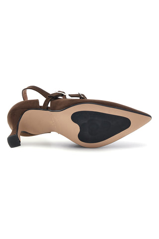 Dunkelbraune Pumps mit gekreuzten Riemchen und Absatz von Francesca Gritti, Modell P8053