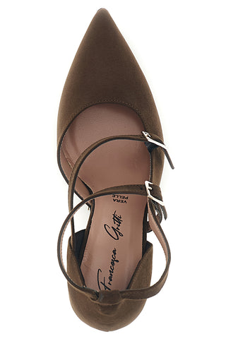 Dunkelbraune Pumps mit gekreuzten Riemchen und Absatz von Francesca Gritti, Modell P8053