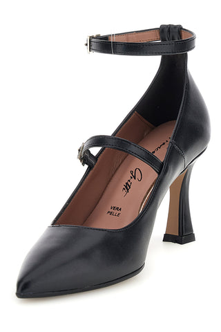 Schwarze Pumps mit doppeltem Riemchen und Absatz von Francesca Gritti, Modell P8090