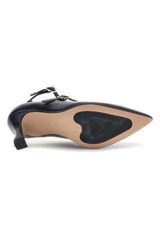 Schwarze Pumps mit doppeltem Riemchen und Absatz von Francesca Gritti, Modell P8090