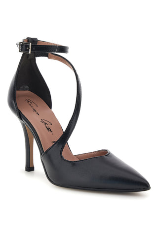 Schwarze Pumps mit Knöchelriemen und Absatz von Francesca Gritti, Modell P9021