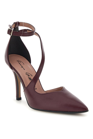 Bordeauxrote Pumps mit Knöchelriemen und Absatz von Francesca Gritti, Modell P9021