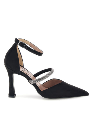 Schwarze Pumps mit Strasssteinen und Riemchen – Pittarello Glam 7092