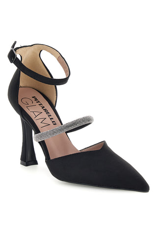 Schwarze Pumps mit Strasssteinen und Riemchen – Pittarello Glam 7092