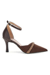 Braune Pumps mit Strasssteinen und Riemchen – Pittarello Glam 32810