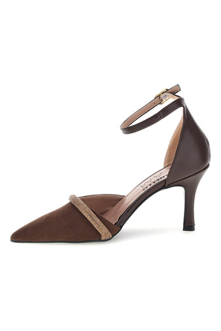 Braune Pumps mit Strasssteinen und Riemchen – Pittarello Glam 32810