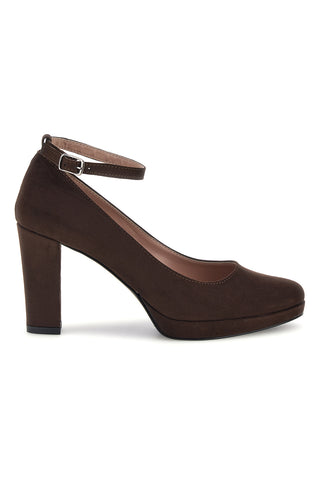 Braune Pumps mit Knöchelriemen und breitem Absatz Pittarello Glam 2594