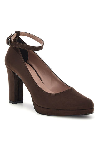 Braune Pumps mit Knöchelriemen und breitem Absatz Pittarello Glam 2594