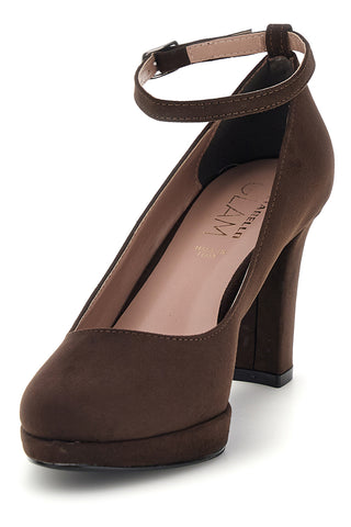 Braune Pumps mit Knöchelriemen und breitem Absatz Pittarello Glam 2594