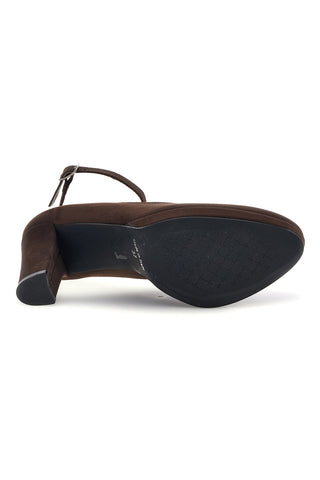 Braune Pumps mit Knöchelriemen und breitem Absatz Pittarello Glam 2594