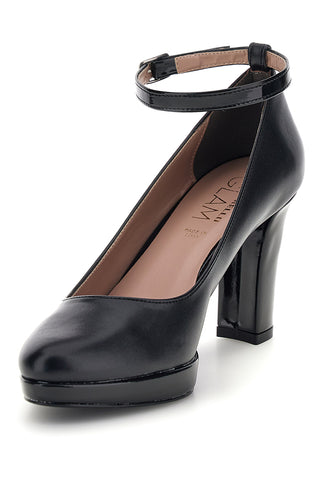 Schwarze Pumps mit Knöchelriemen und breitem Absatz Pittarello Glam 2594