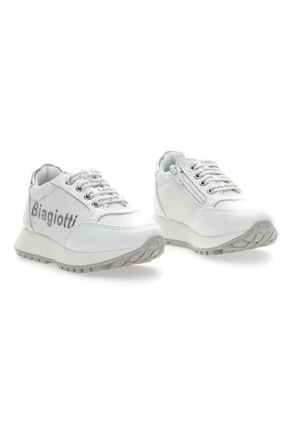 Sneakers Sporty Chic L. Biagiotti 7841 Bianche Top con glitter