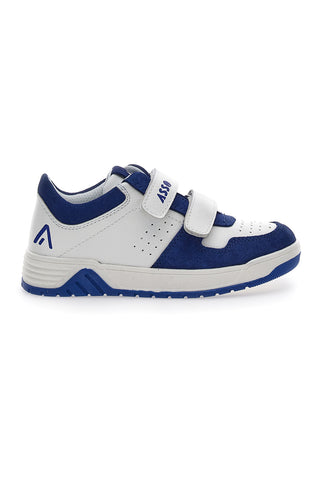 Asso 13141 Weiße und blaue niedrige Sneakers mit Lederinnensohle