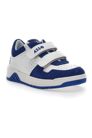 Asso 13141 Weiße und blaue niedrige Sneakers mit Lederinnensohle