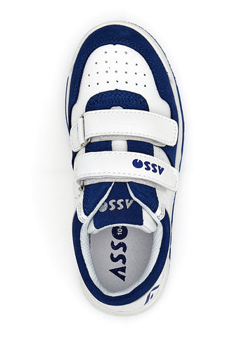 Asso 13141 Weiße und blaue niedrige Sneakers mit Lederinnensohle
