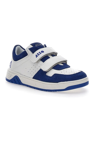 Asso 13141 Weiße und blaue niedrige Sneakers mit Lederinnensohle