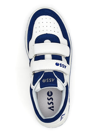 Asso 13141 Weiße und blaue niedrige Sneakers mit Lederinnensohle