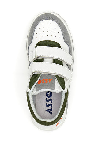 Asso 13141 Weiße und grüne niedrige Sneakers mit Lederinnensohle