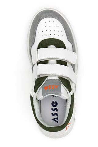 Asso 13141 Weiße und grüne niedrige Sneakers mit Lederinnensohle
