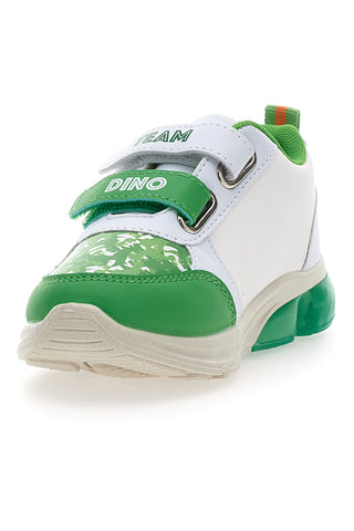 Weiße und grüne Turnschuhe mit Dinosaurierlichtern 7240