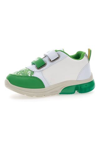 Weiße und grüne Turnschuhe mit Dinosaurierlichtern 7240