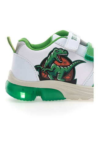 Weiße und grüne Turnschuhe mit Dinosaurierlichtern 7240