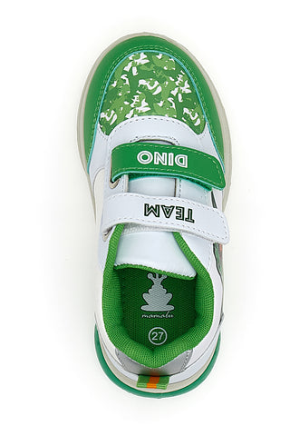 Weiße und grüne Turnschuhe mit Dinosaurierlichtern 7240