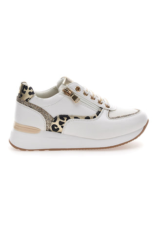 Sneakers con Zeppa e Doppia Cerniera Bianche e Oro Laura Biagiotti 8481