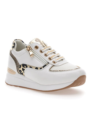 Sneakers con Zeppa e Doppia Cerniera Bianche e Oro Laura Biagiotti 8481