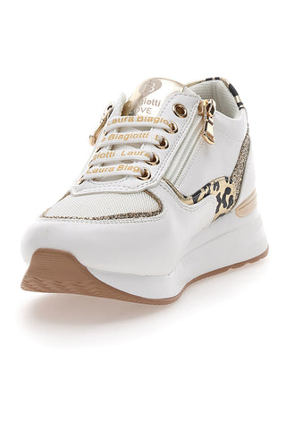 Sneakers con Zeppa e Doppia Cerniera Bianche e Oro Laura Biagiotti 8481