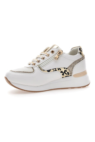 Sneakers con Zeppa e Doppia Cerniera Bianche e Oro Laura Biagiotti 8481