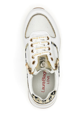 Sneakers con Zeppa e Doppia Cerniera Bianche e Oro Laura Biagiotti 8481