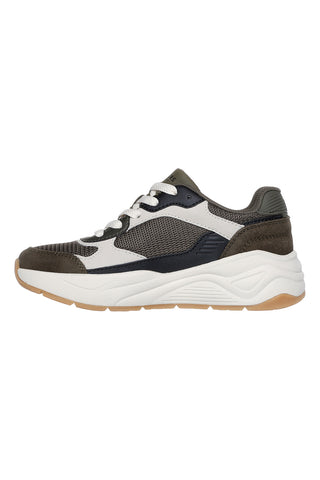 Olivgrüne und beige Turnschuhe Skechers Nova Jogger