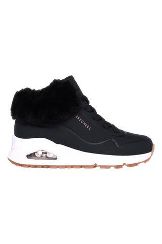 Schwarze Mid-Cut-Sneaker mit Fell Skechers Uno Fall Air