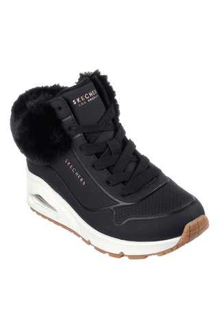 Schwarze Mid-Cut-Sneaker mit Fell Skechers Uno Fall Air