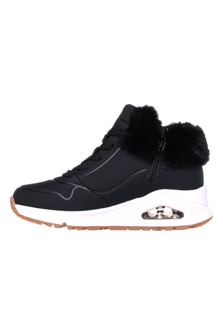 Schwarze Mid-Cut-Sneaker mit Fell Skechers Uno Fall Air
