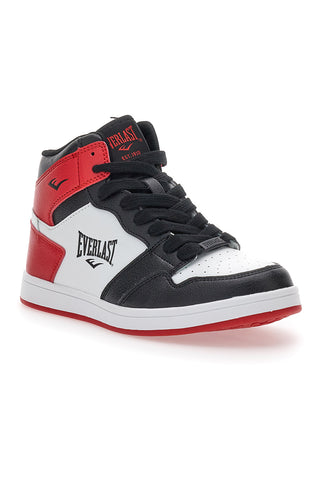 Weiße, schwarze und rote Mid-Cut-Sneaker mit Everlast 716-Schnürsenkeln