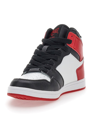Weiße, schwarze und rote Mid-Cut-Sneaker mit Everlast 716-Schnürsenkeln