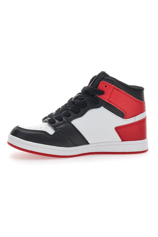 Weiße, schwarze und rote Mid-Cut-Sneaker mit Everlast 716-Schnürsenkeln