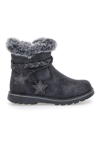 Schwarze Stiefeletten mit Fell und geflochtenem Riemen GRAZIE 1514