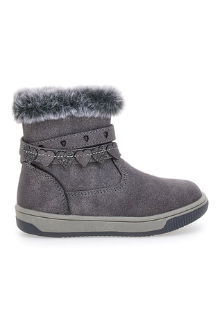 Graue Stiefeletten mit Fell und Riemen mit kleinen Herzen GRAZIE 1515