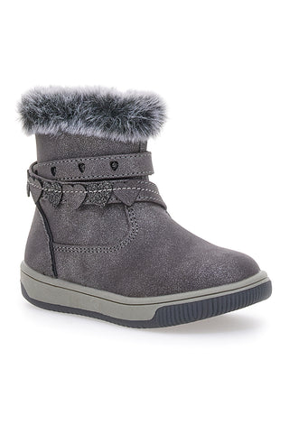Graue Stiefeletten mit Fell und Riemen mit kleinen Herzen GRAZIE 1515