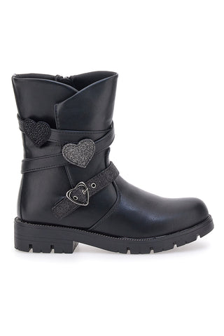 Schwarze Stiefeletten mit Glitzerdetails und Herzen Danke 1622