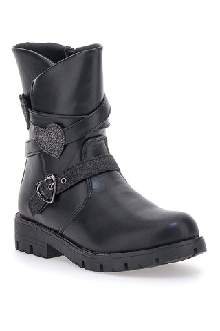 Schwarze Stiefeletten mit Glitzerdetails und Herzen Danke 1622