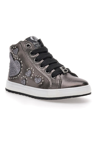 Sneakers Argento con Cerniera e Cuori Glitterati Laura Biagiotti 87049386 da Bambina