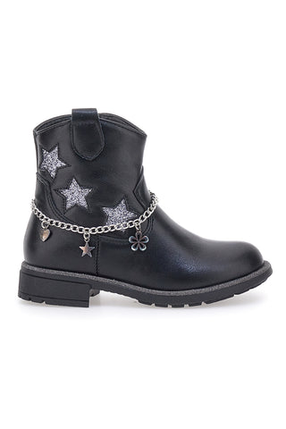 Schwarze Stiefeletten mit dekorativer Kette und Mustern GRAZIE GIRL 456833B