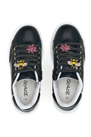Sneakers Nere Con Applicazioni Floreali sui Lacci Grazie Girl 153917
